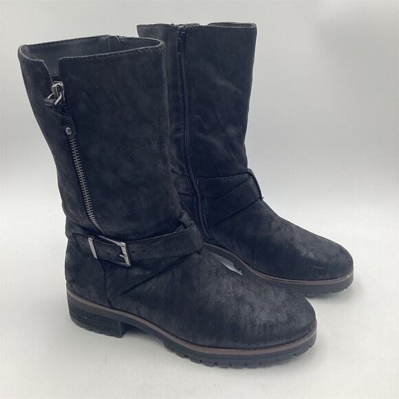 Crown Vintage Women's Black Mid-Calf Boots Size 8M Zip Buckle Detail - Picture 1 of 9